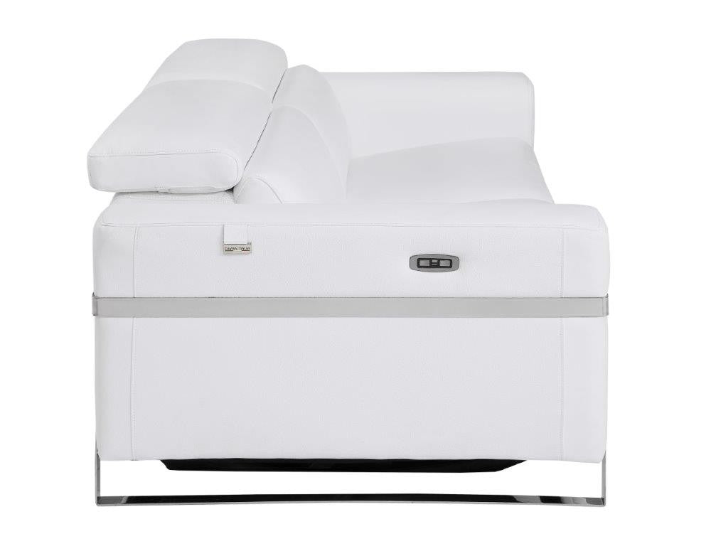 83" White Italian Leather USB Reclining Sofa With Chrome Legs - Homeroots - Flyclothing LLC