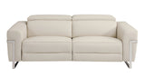 83" Beige Italian Leather USB Reclining Sofa With Silver Legs - Homeroots - Flyclothing LLC