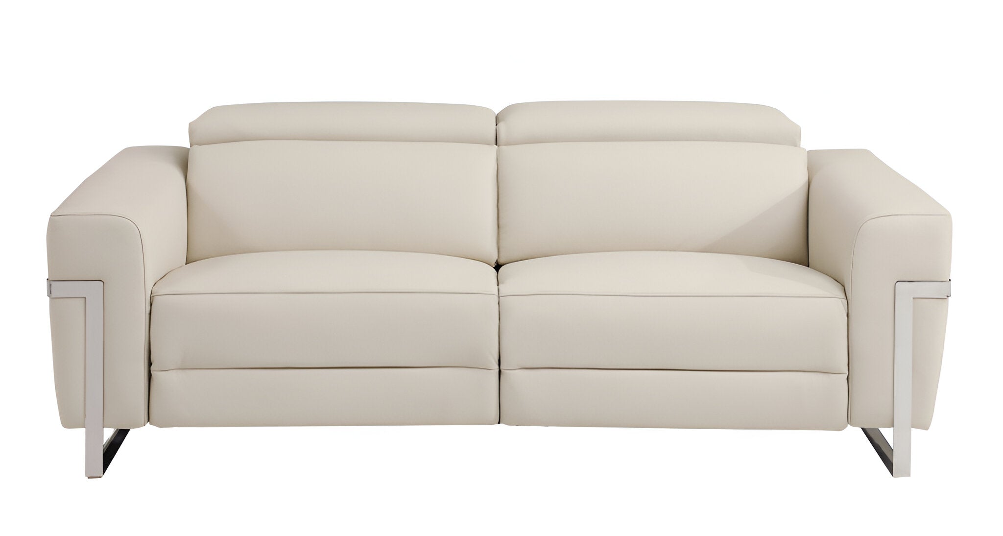 83" Beige Italian Leather USB Reclining Sofa With Silver Legs - Homeroots - Flyclothing LLC