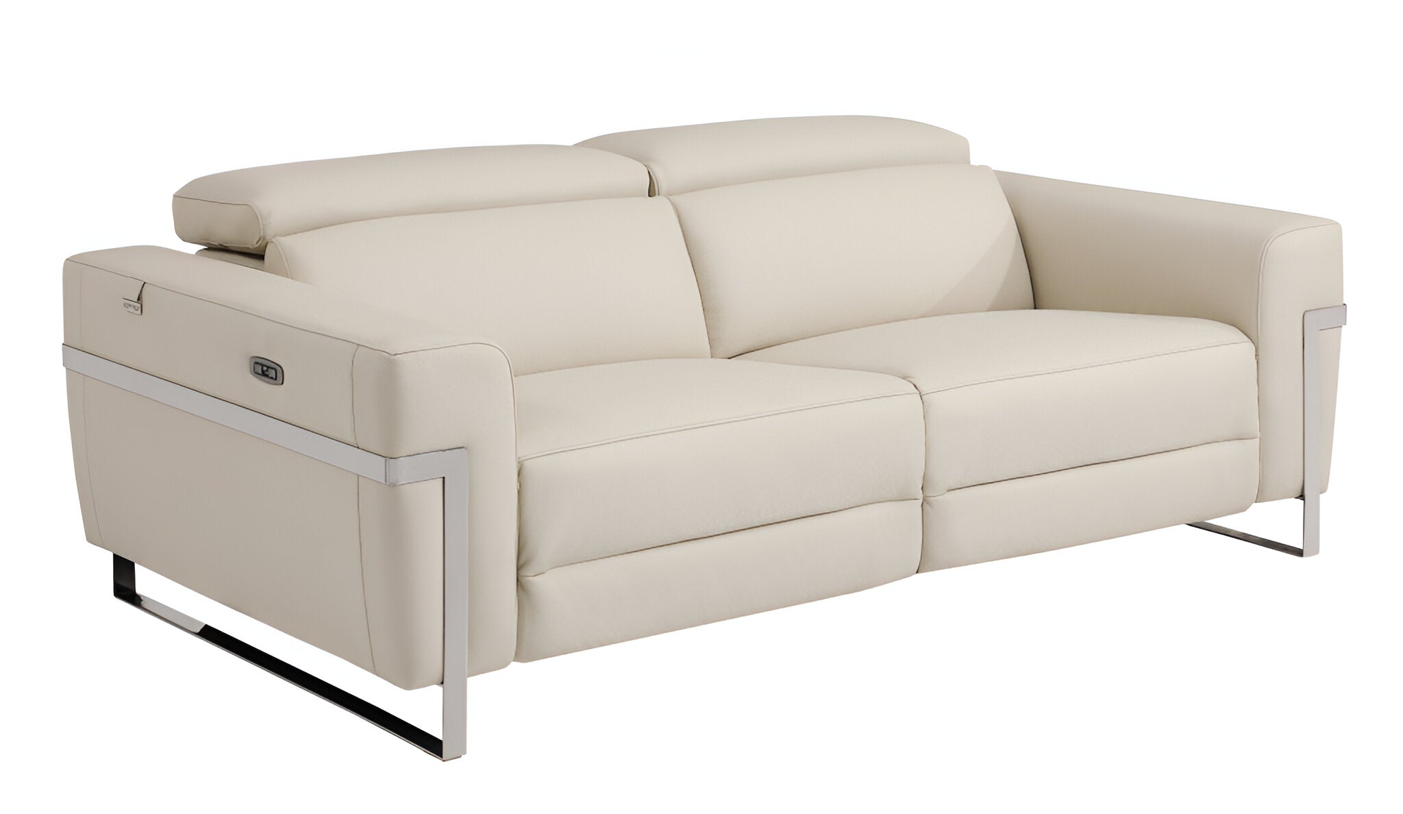 83" Beige Italian Leather USB Reclining Sofa With Silver Legs - Homeroots - Flyclothing LLC