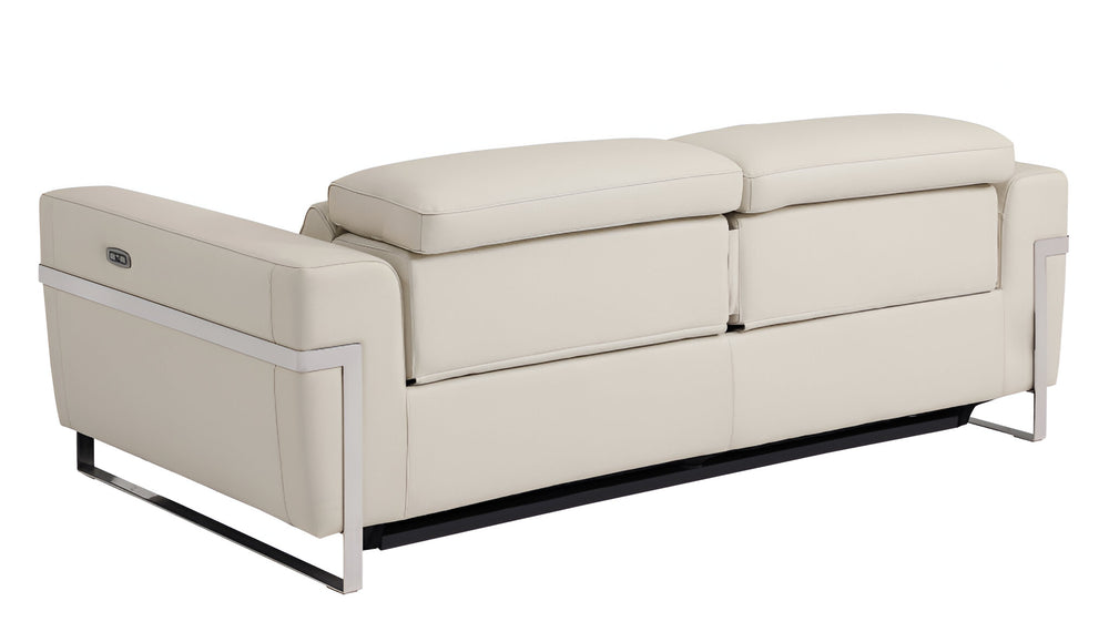 83" Beige Italian Leather USB Reclining Sofa With Silver Legs - Homeroots - Flyclothing LLC