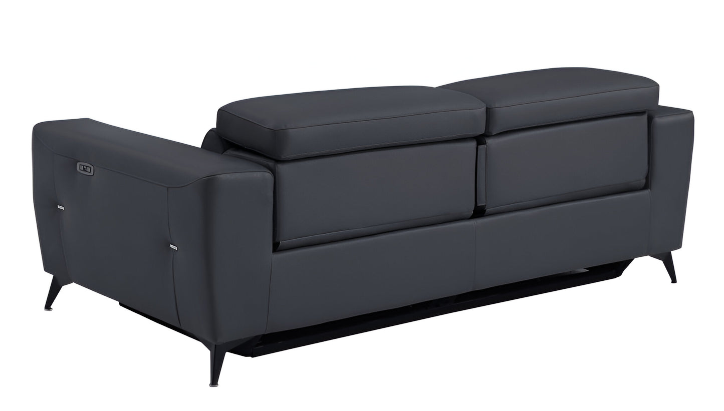 83" Gray Italian Leather USB Reclining Sofa With Black Legs - Homeroots - Flyclothing LLC