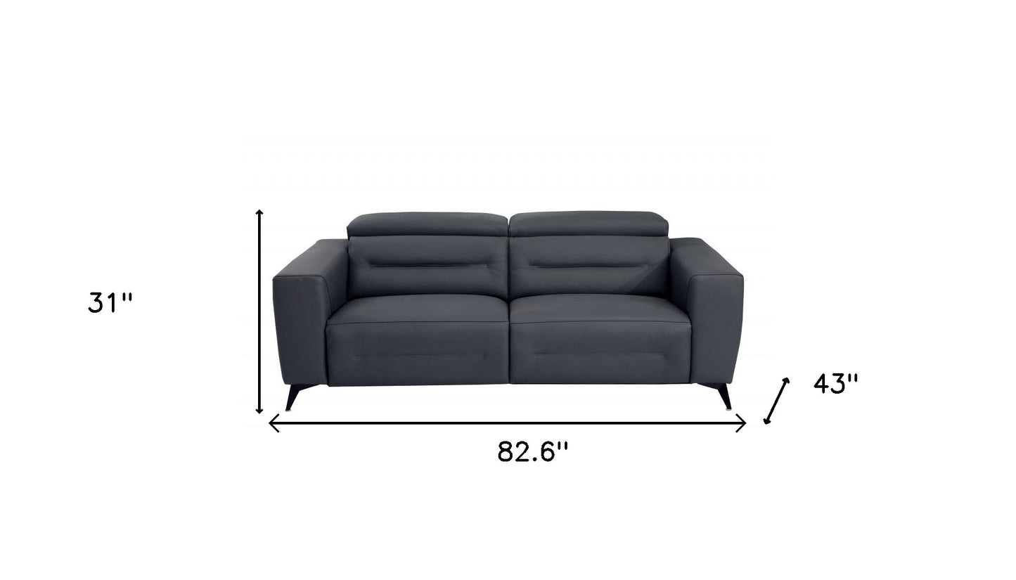 83" Gray Italian Leather USB Reclining Sofa With Black Legs - Homeroots - Flyclothing LLC