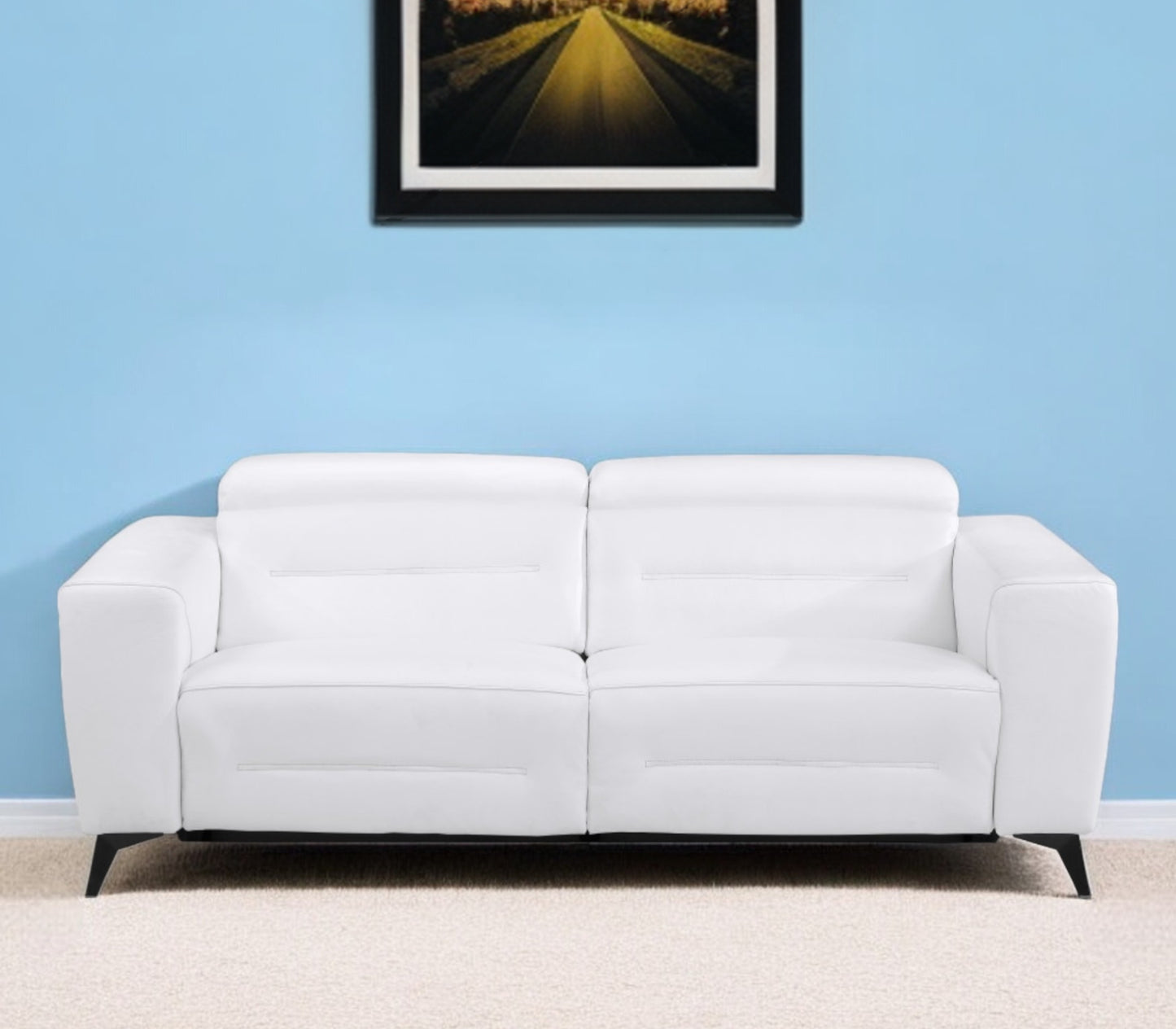 83" White Italian Leather USB Reclining Sofa With Black Legs - Homeroots - Flyclothing LLC