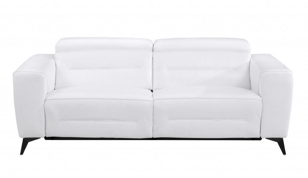 83" White Italian Leather USB Reclining Sofa With Black Legs - Homeroots - Flyclothing LLC
