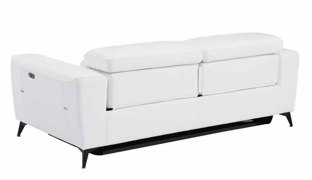 83" White Italian Leather USB Reclining Sofa With Black Legs - Homeroots - Flyclothing LLC