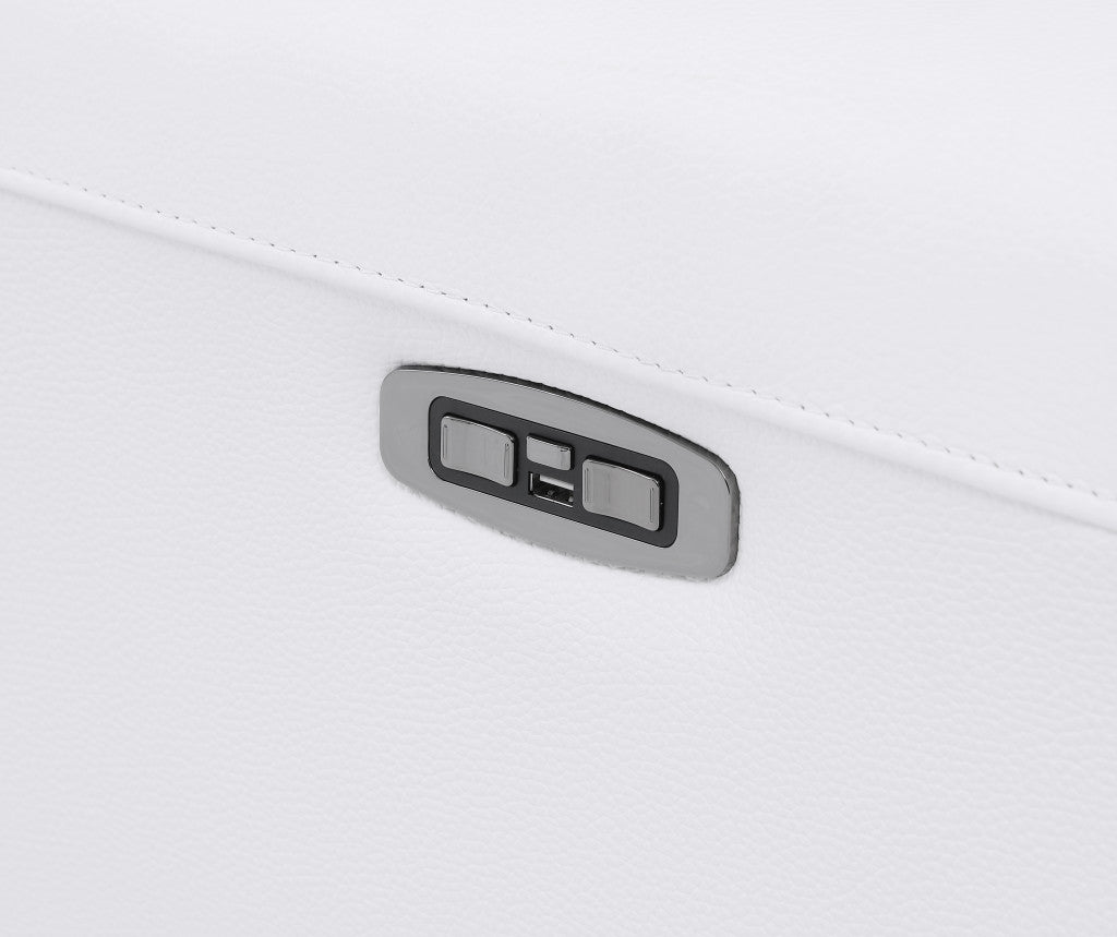 83" White Italian Leather USB Reclining Sofa With Black Legs - Homeroots - Flyclothing LLC
