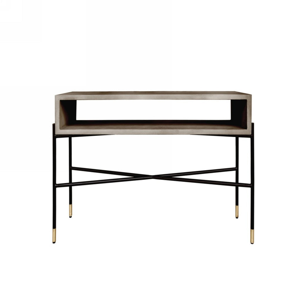 45" Gray and Black Concrete Console Table With Shelves - Homeroots
