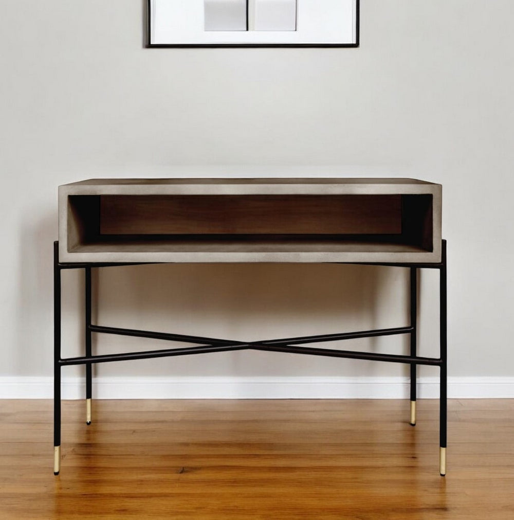 45" Gray and Black Concrete Console Table With Shelves - Homeroots - Flyclothing LLC