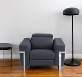 41" Dark Gray Italian Leather Power Recliner Chair - Homeroots
