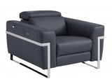 41" Dark Gray Italian Leather Power Recliner Chair - Homeroots