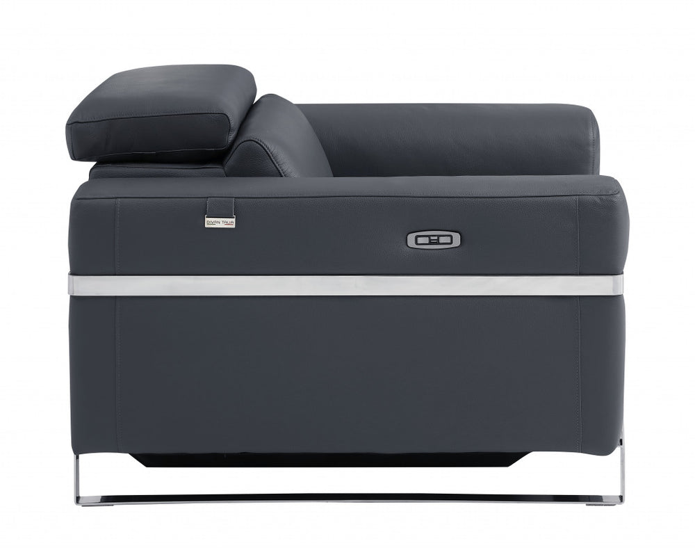 41" Dark Gray Italian Leather Power Recliner Chair - Homeroots - Flyclothing LLC