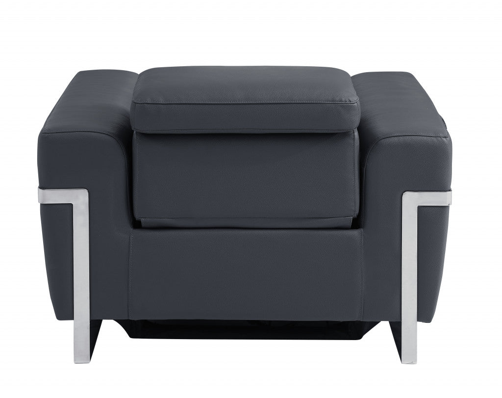 41" Dark Gray Italian Leather Power Recliner Chair - Homeroots - Flyclothing LLC