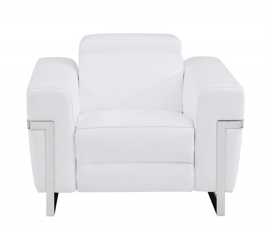 41" White Italian Leather Power Recliner Chair - Homeroots