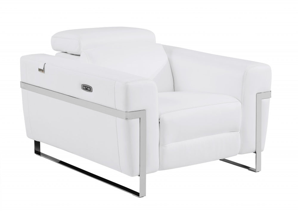 41" White Italian Leather Power Recliner Chair - Homeroots - Flyclothing LLC