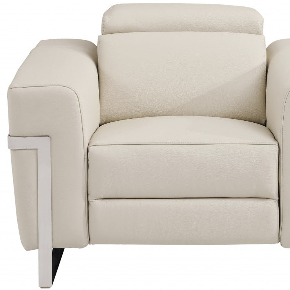 41" Beige Italian Leather Power Recliner Chair - Homeroots - Flyclothing LLC