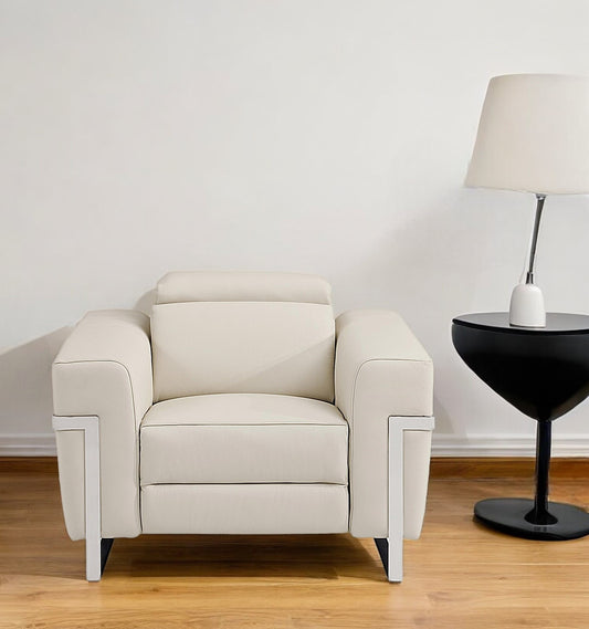 41" Beige Italian Leather Power Recliner Chair - Homeroots