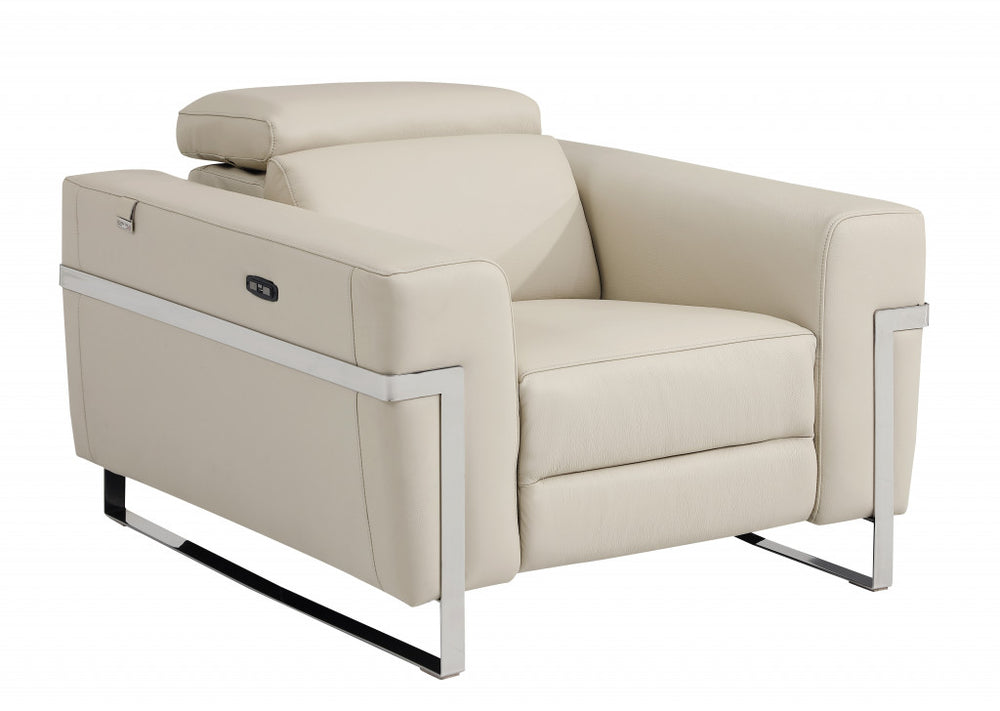 41" Beige Italian Leather Power Recliner Chair - Homeroots - Flyclothing LLC