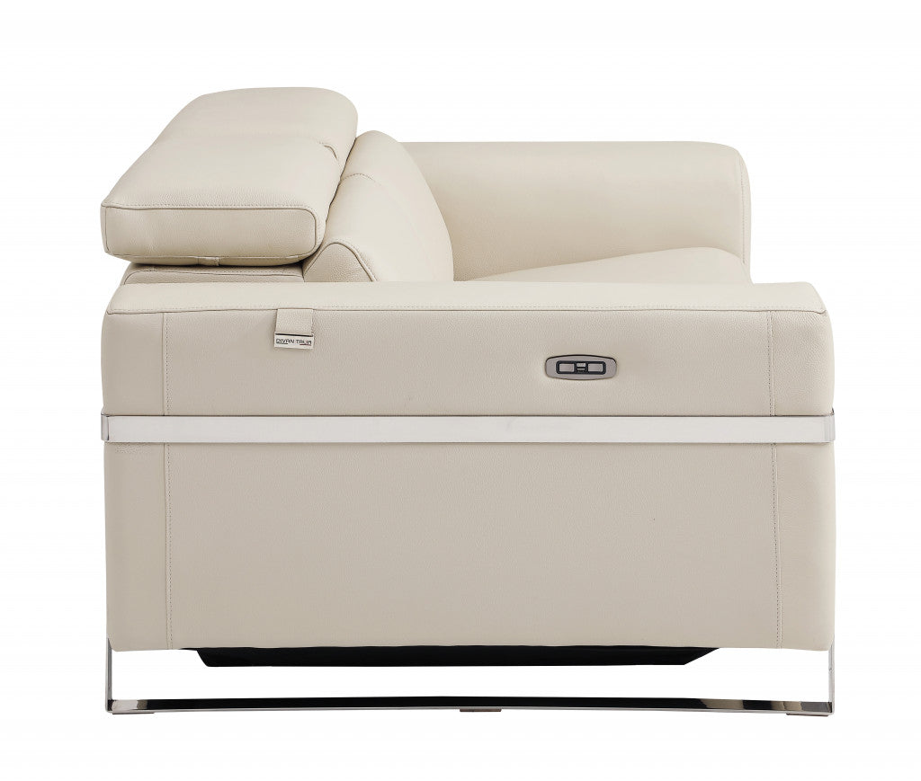 41" Beige Italian Leather Power Recliner Chair - Homeroots - Flyclothing LLC