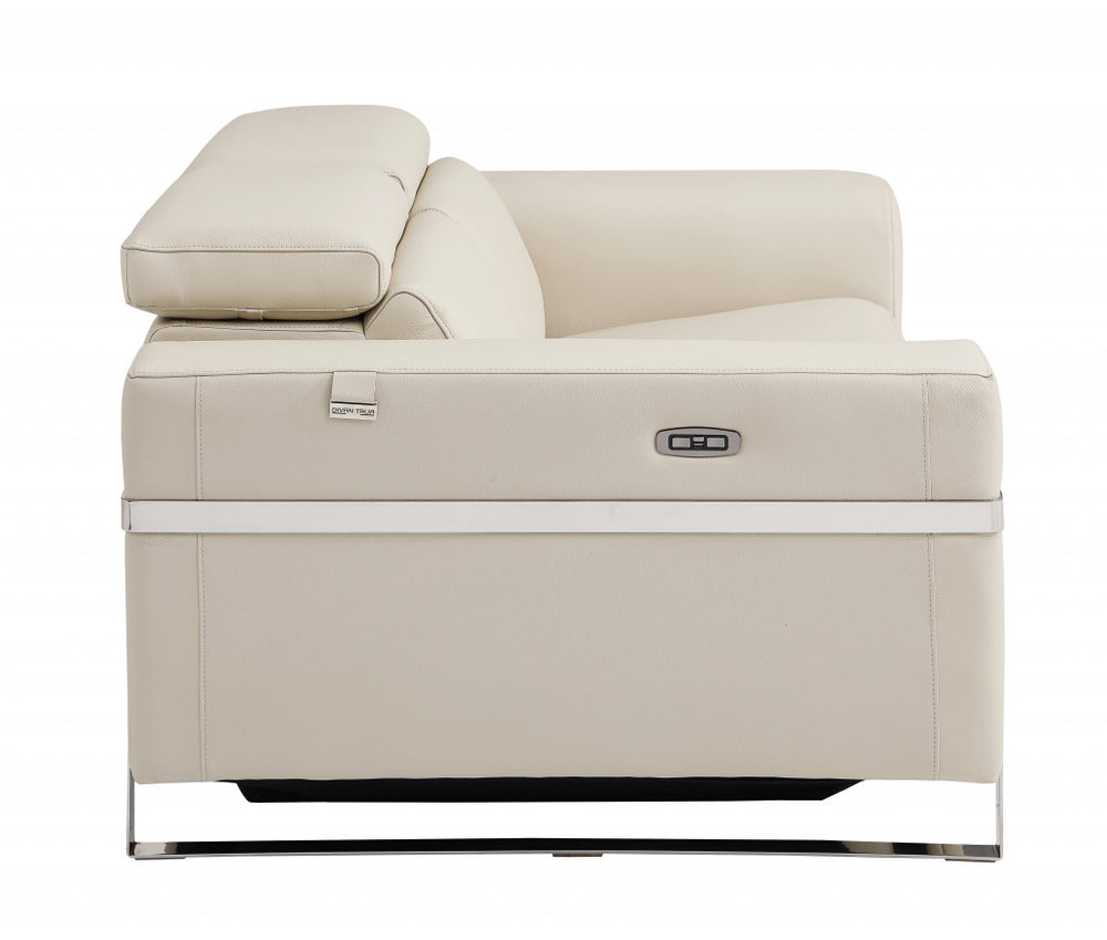 41" Beige Italian Leather Power Recliner Chair - Homeroots - Flyclothing LLC