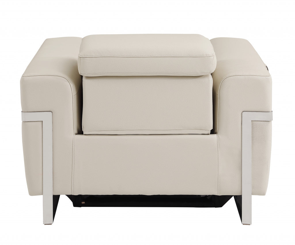 41" Beige Italian Leather Power Recliner Chair - Homeroots - Flyclothing LLC