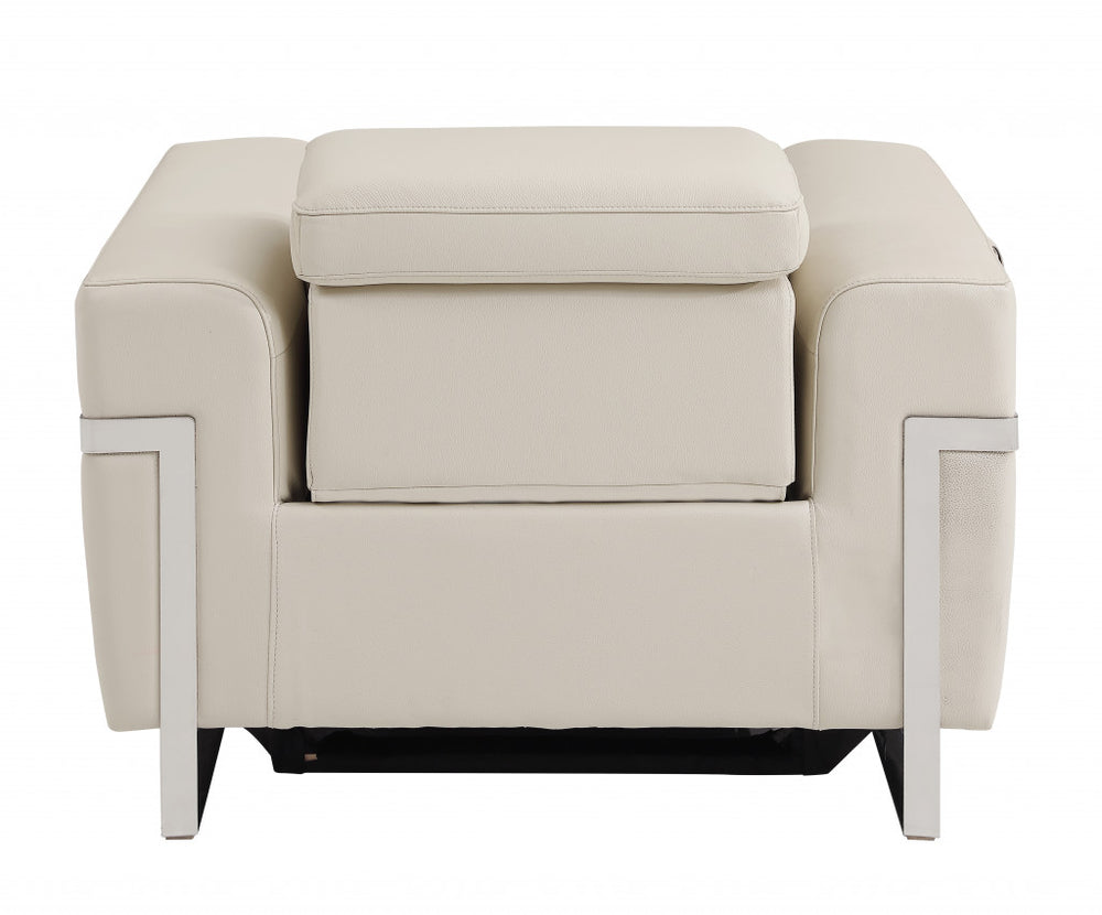 41" Beige Italian Leather Power Recliner Chair - Homeroots - Flyclothing LLC