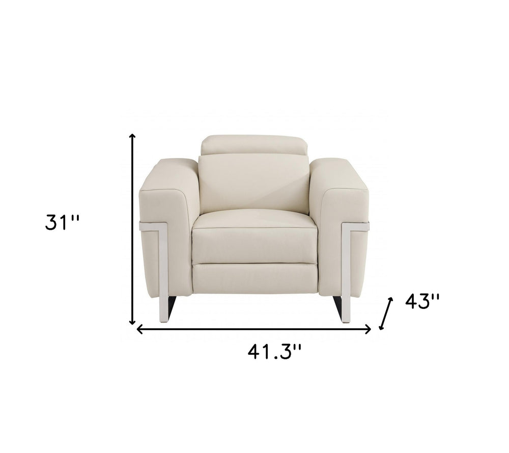41" Beige Italian Leather Power Recliner Chair - Homeroots - Flyclothing LLC