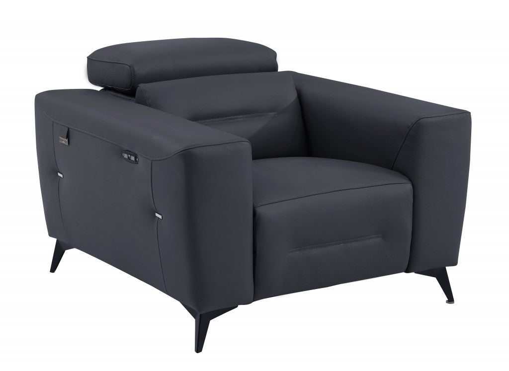 41" Dark Gray Italian Leather Power Recliner Chair - Homeroots - Flyclothing LLC