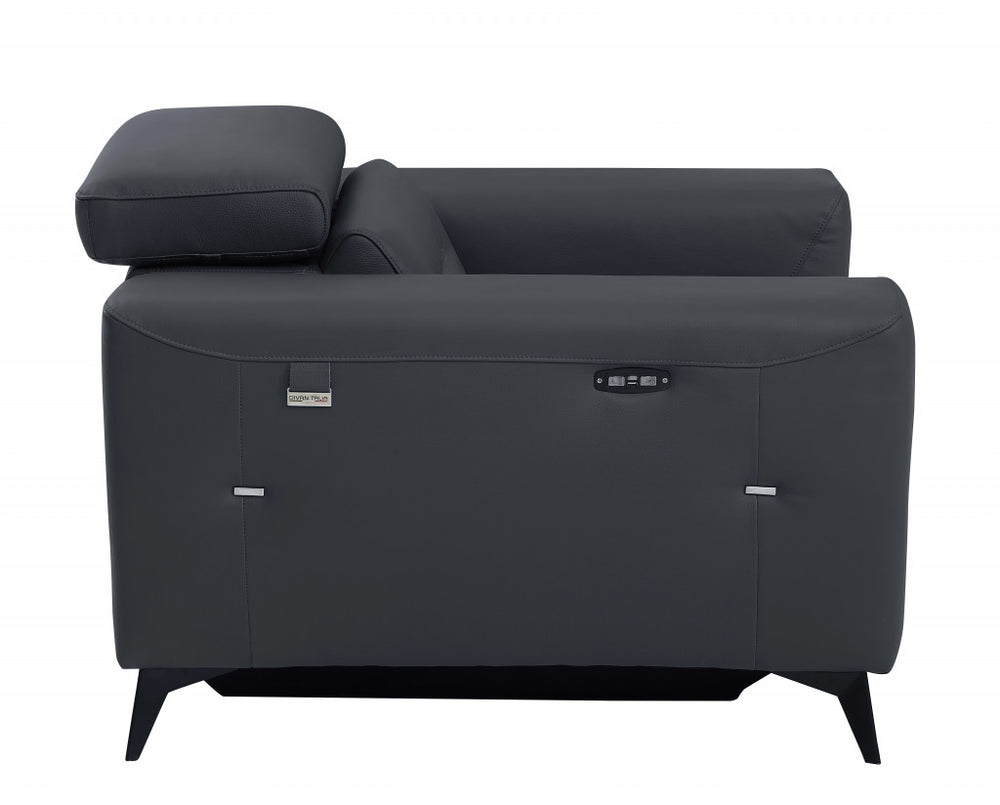 41" Dark Gray Italian Leather Power Recliner Chair - Homeroots - Flyclothing LLC