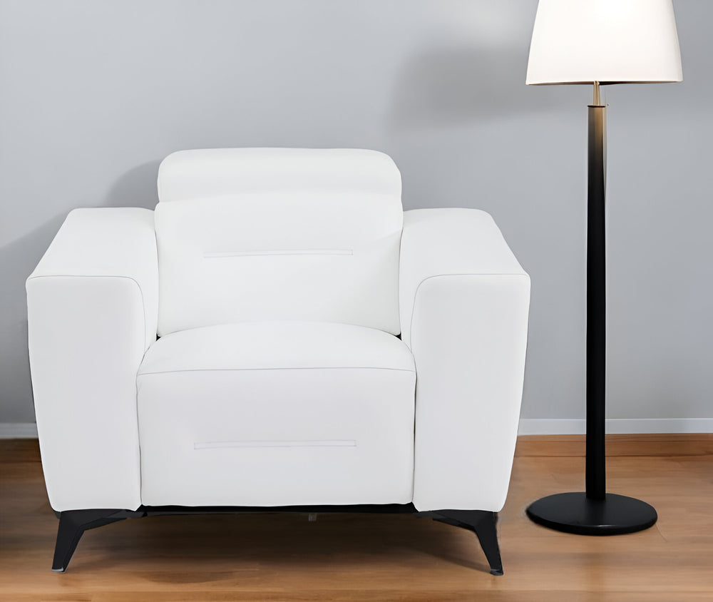 41" White Italian Leather Power Recliner Chair - Homeroots - Flyclothing LLC