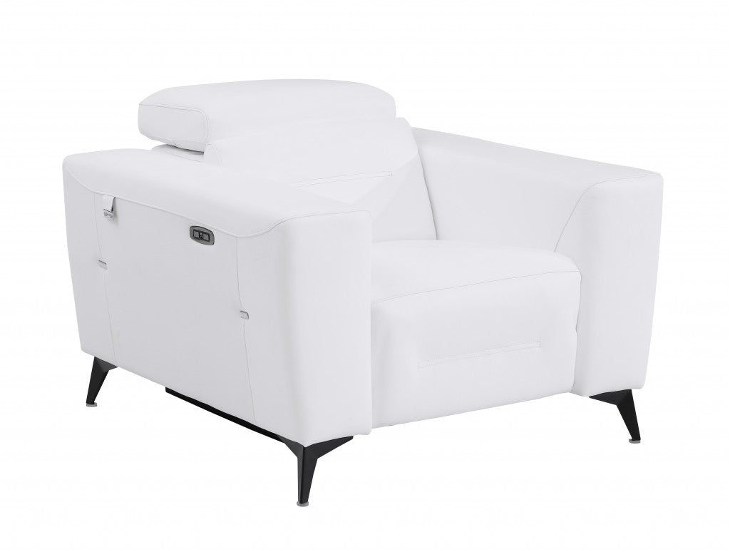 41" White Italian Leather Power Recliner Chair - Homeroots - Flyclothing LLC
