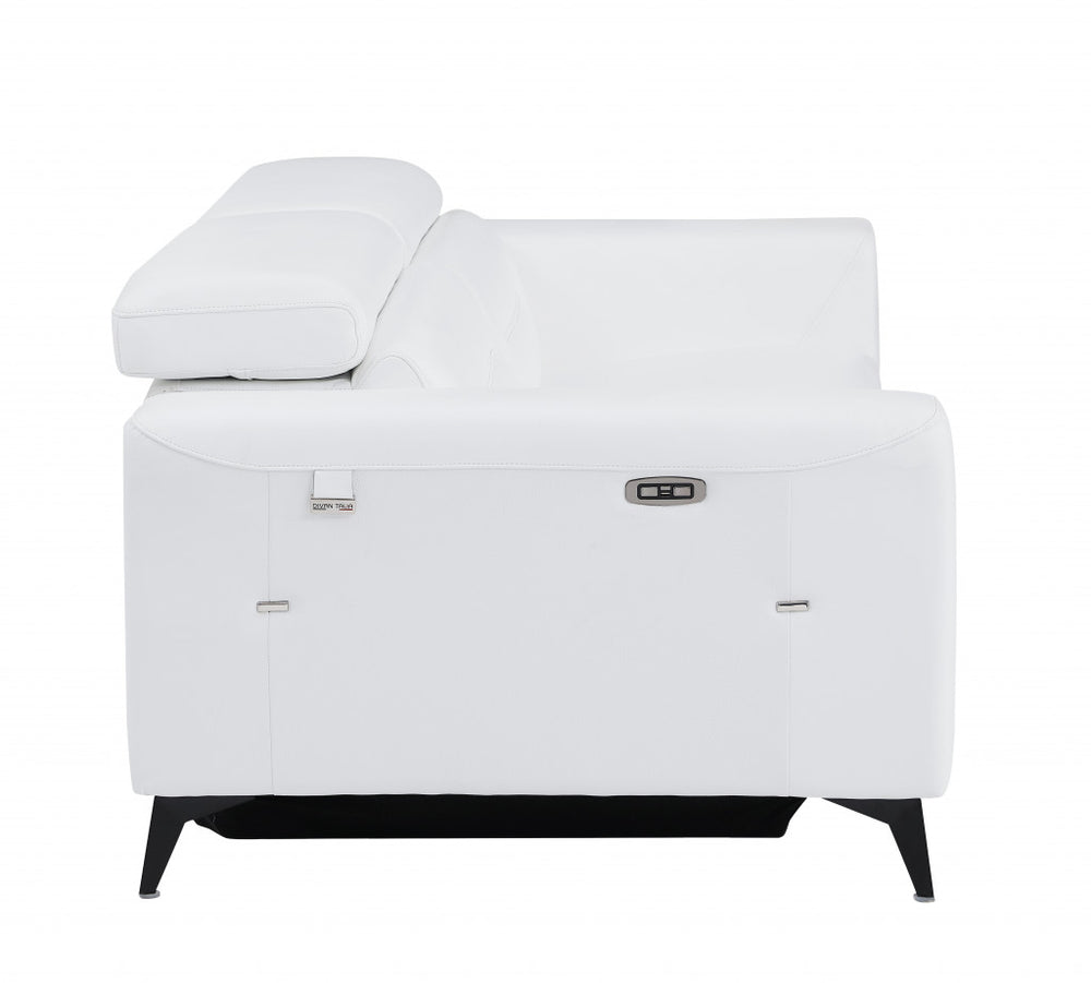 41" White Italian Leather Power Recliner Chair - Homeroots - Flyclothing LLC