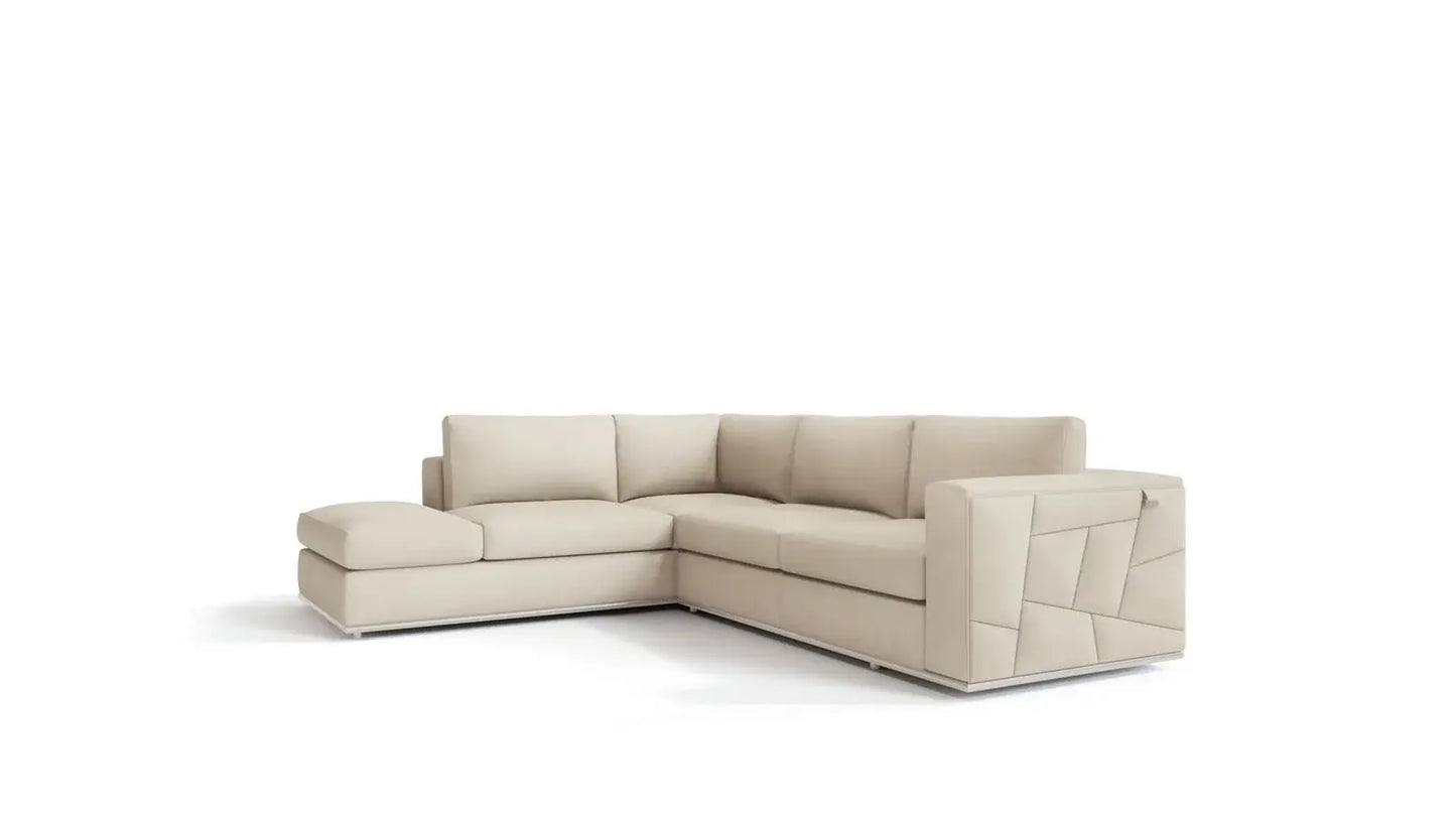 Beige Italian Leather Reclining L Shaped Two Piece Corner Sectional - Homeroots - Flyclothing LLC