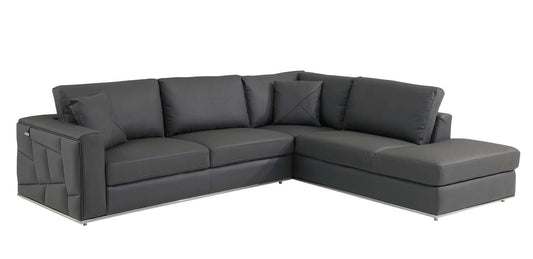 Dark Gray Italian Leather L Shaped Two Piece Corner Sectional - Homeroots - Flyclothing LLC