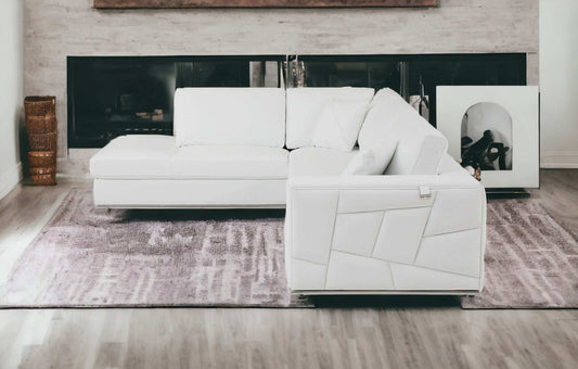 White Italian Leather Reclining L Shaped Two Piece Corner Sectional - Homeroots - Flyclothing LLC