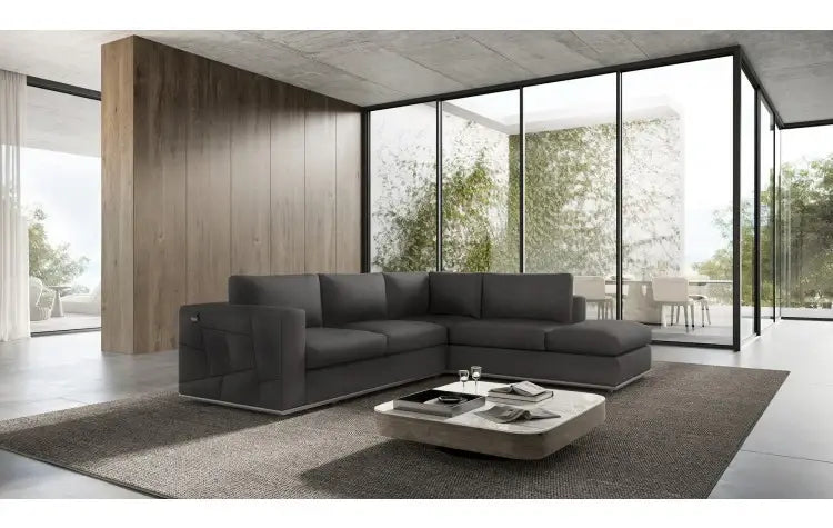 Dark Gray Italian Leather Reclining L Shaped Two Piece Corner Sectional - Homeroots - Flyclothing LLC