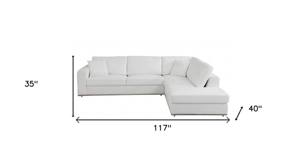 White Italian Leather Reclining L Shaped Two Piece Corner Sectional - Homeroots - Flyclothing LLC