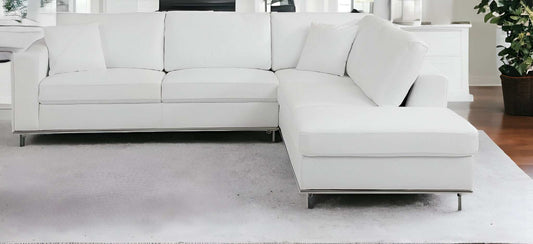 White Italian Leather Reclining L Shaped Two Piece Corner Sectional - Homeroots - Flyclothing LLC