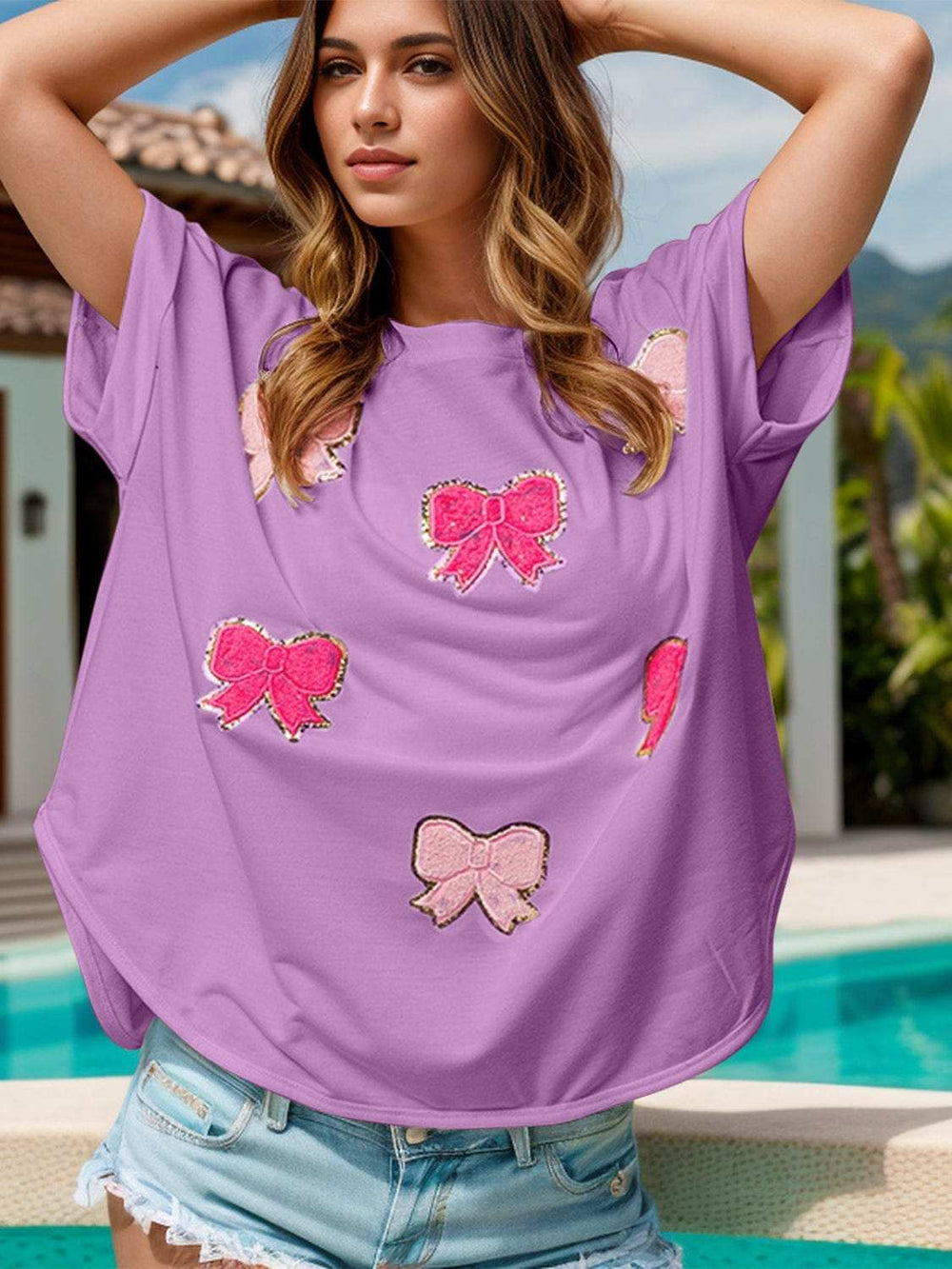 Bow Round Neck Short Sleeve T-Shirt - Trendsi - Flyclothing LLC