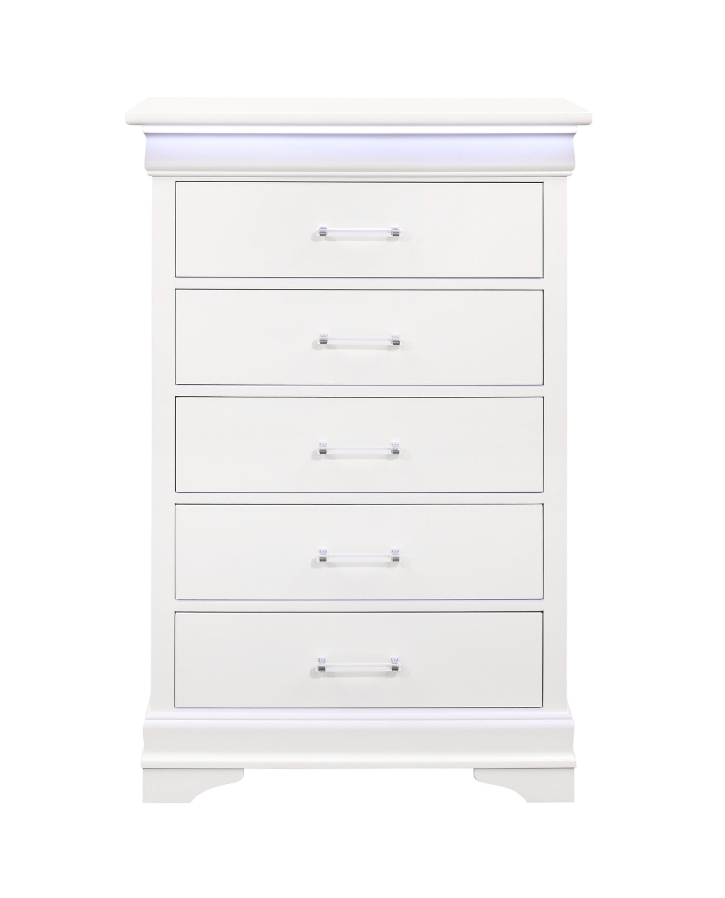 16" White Solid Wood Five Drawer Chest with LED Lighting - Homeroots - Flyclothing LLC