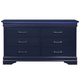 59" Blue Solid Wood Six Drawer Double Dresser - Homeroots - Flyclothing LLC