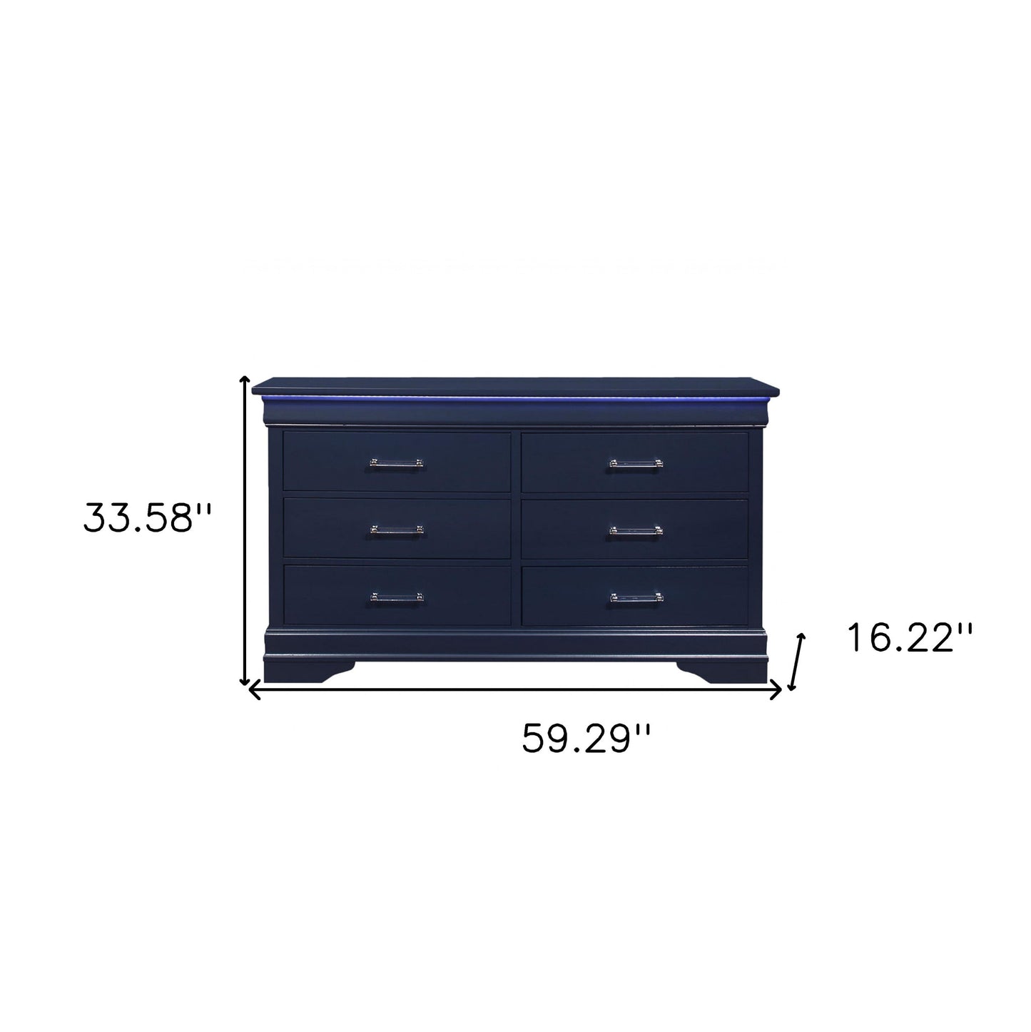 59" Blue Solid Wood Six Drawer Double Dresser - Homeroots - Flyclothing LLC