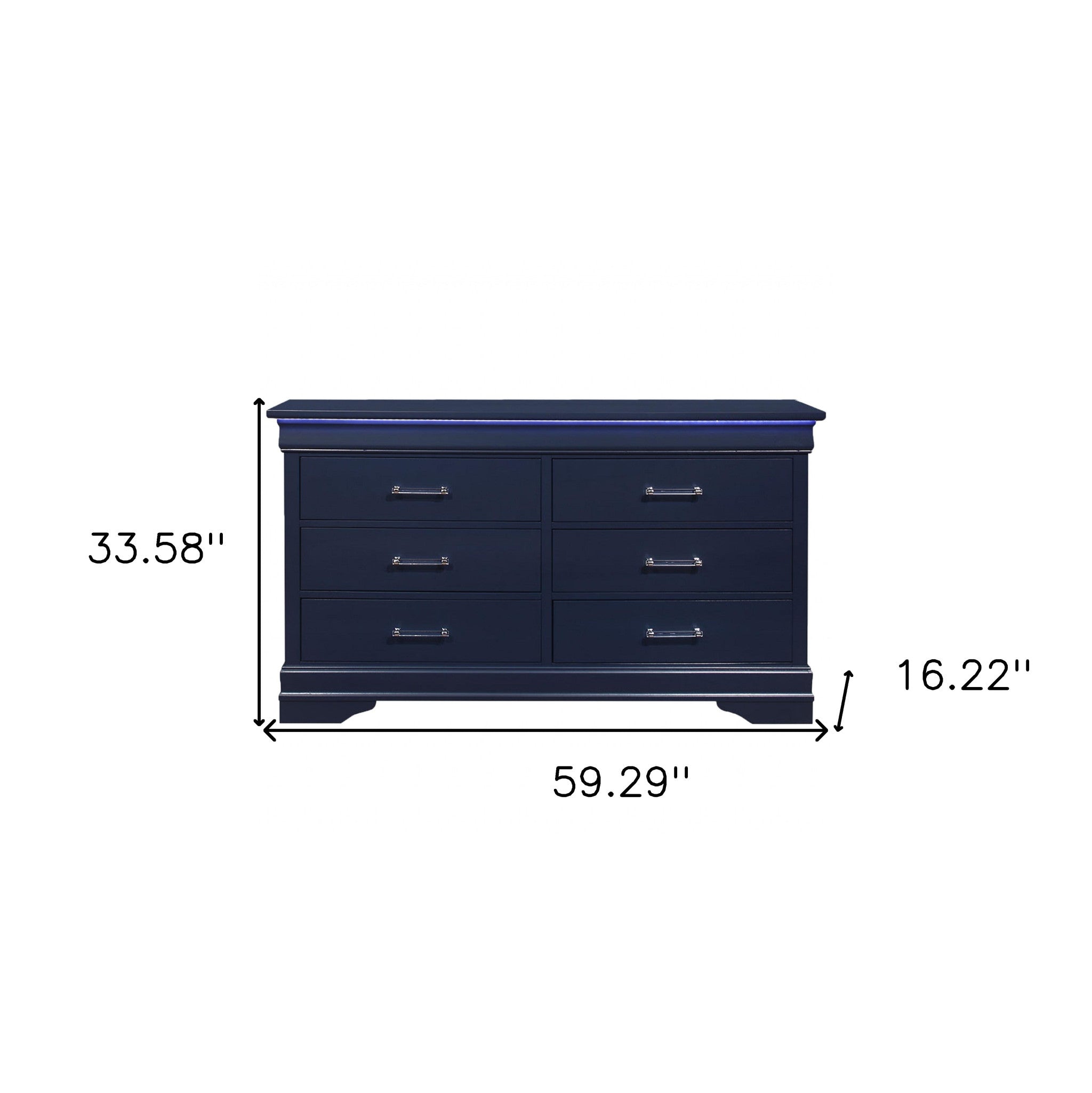 59" Blue Solid Wood Six Drawer Double Dresser - Homeroots - Flyclothing LLC