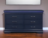 59" Blue Solid Wood Six Drawer Double Dresser - Homeroots - Flyclothing LLC