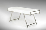 63" White Modern High Gloss Rectangular Writing Desk