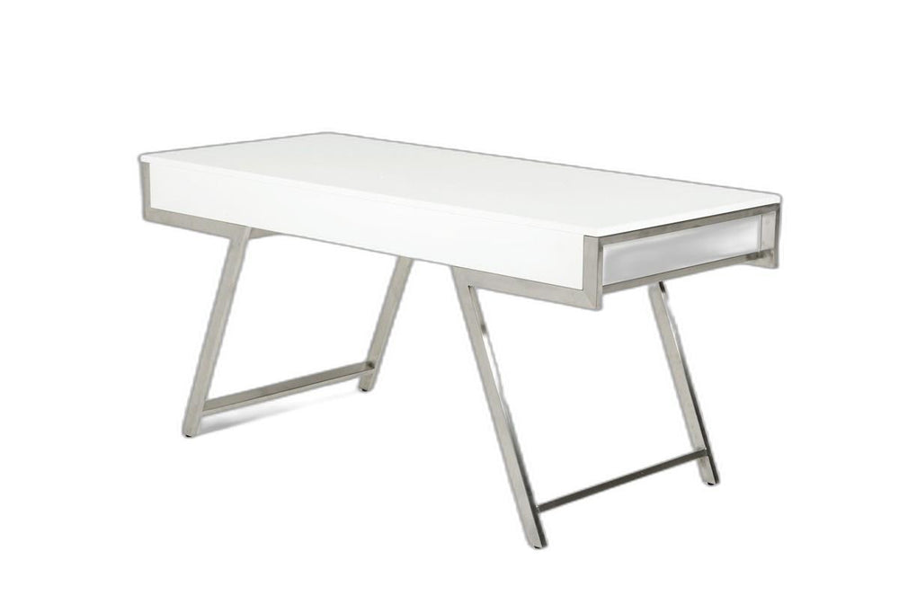 63" White Modern High Gloss Rectangular Writing Desk - Homeroots