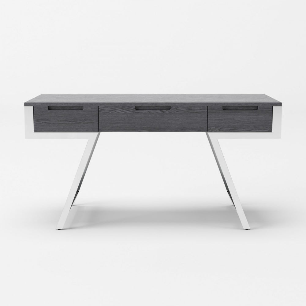 63" Gray and Chrome Rectangular Writing Desk With Three Drawers - Homeroots