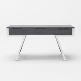 63" Gray and Chrome Rectangular Writing Desk With Three Drawers - Homeroots