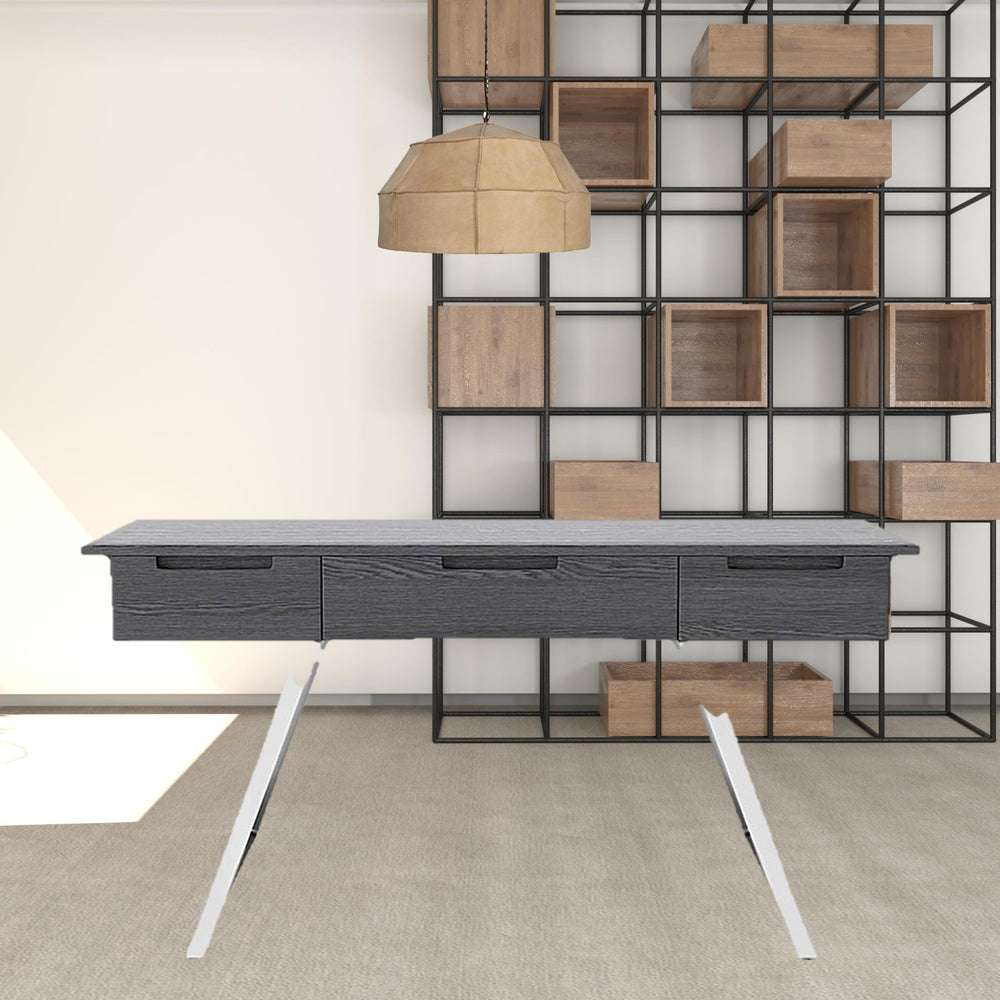 63" Gray and Chrome Rectangular Writing Desk With Three Drawers - Homeroots - Flyclothing LLC