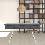 63" Gray and Chrome Rectangular Writing Desk With Three Drawers